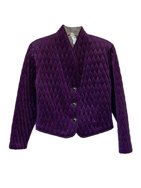 Vintage Purple Velvet Jacket Victorian Steampunk Quilted High Neck Long Sleeve